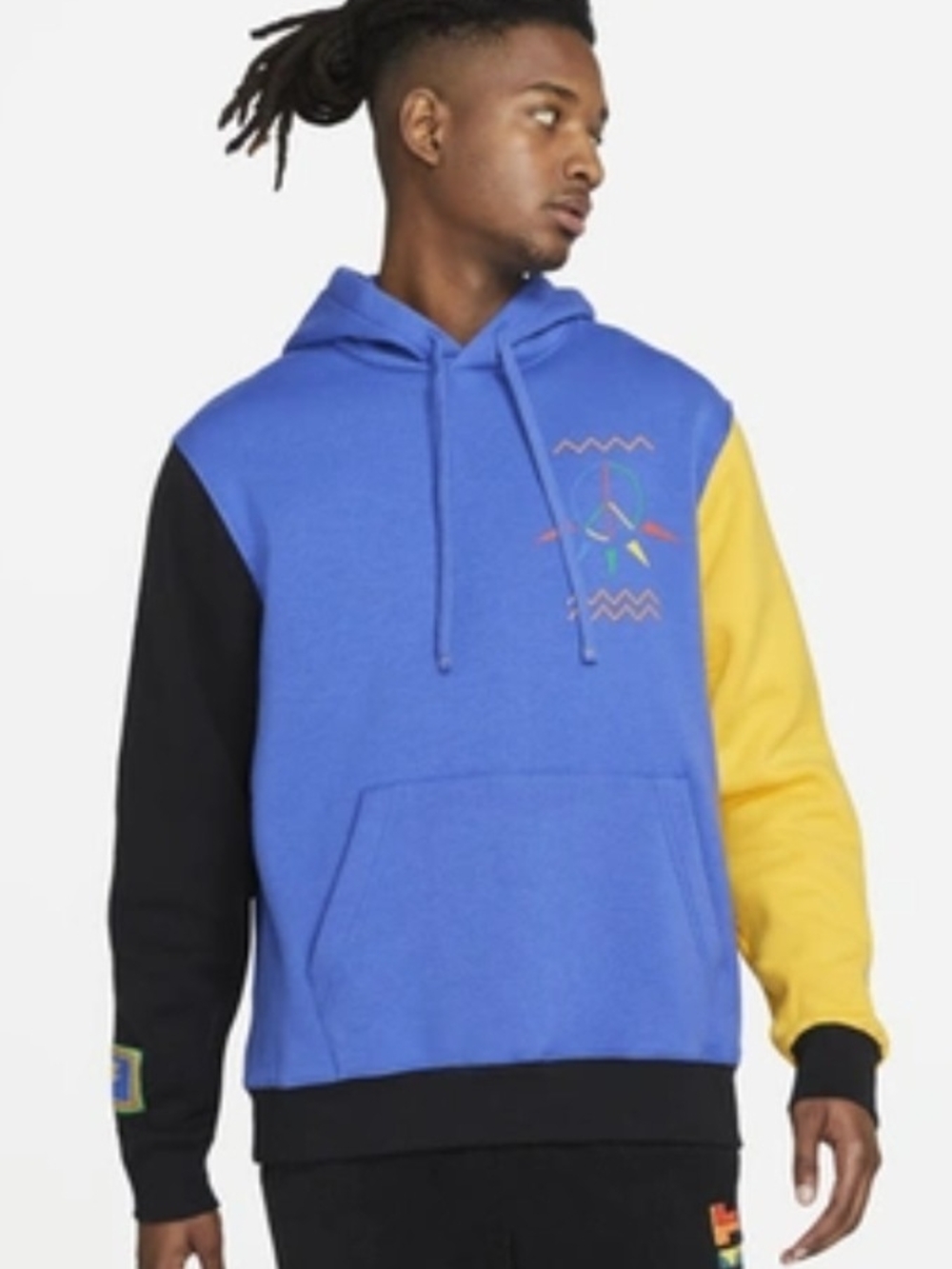 Blue Colorblock Men's LARGE Nike Gel Playground Hoodie Black And Yellow Sleeves